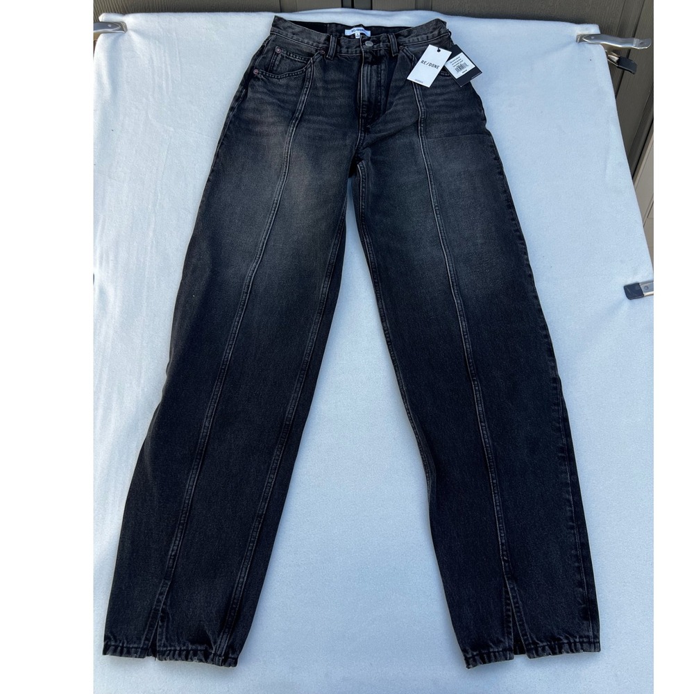 RE/DONE High Rise Loose Women's Black Wash Denim Jeans Split Hem Size‎ 26 NWT